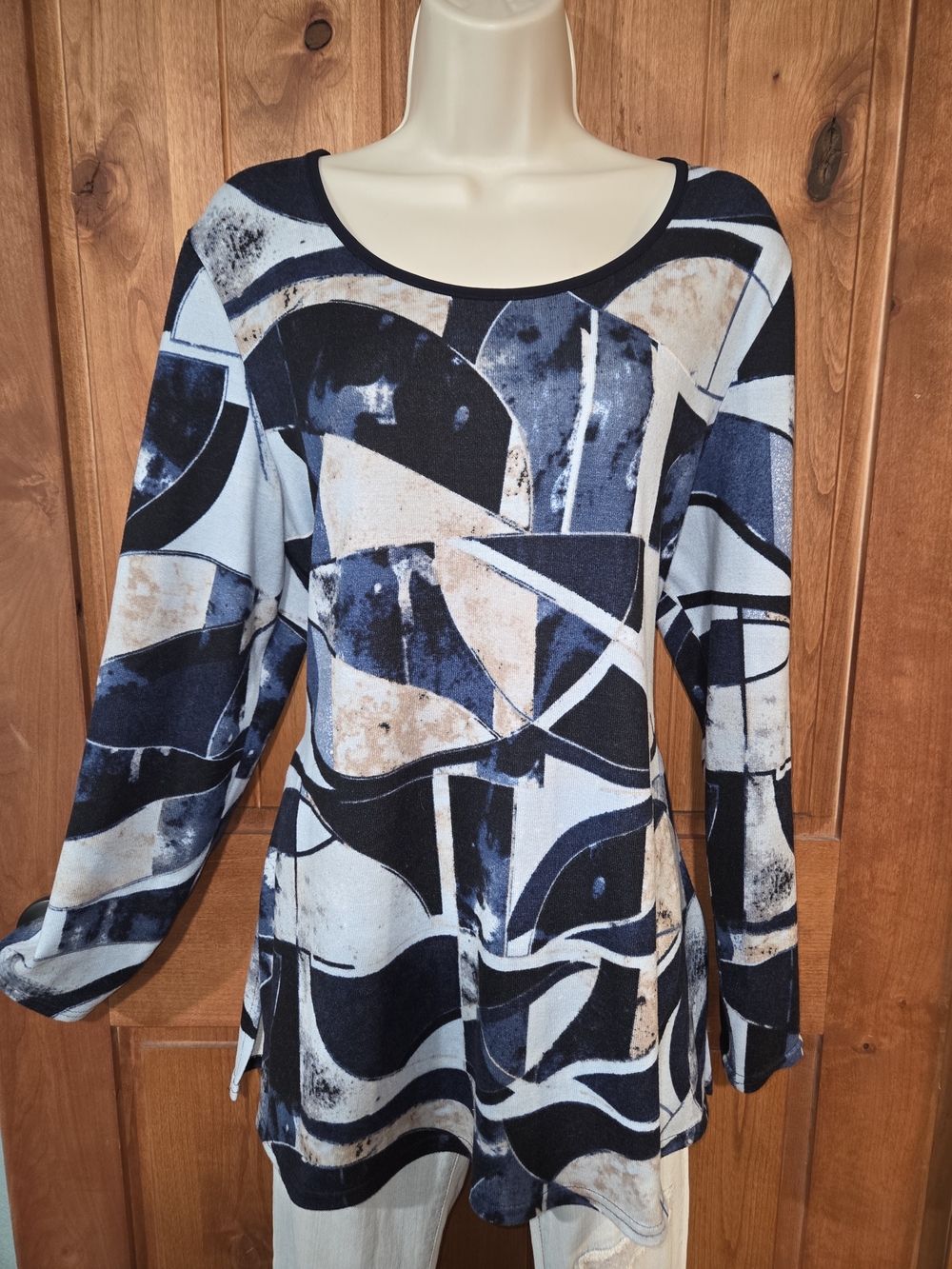 Modern Scoop-Neck Tunic in Navy, Cream & Black